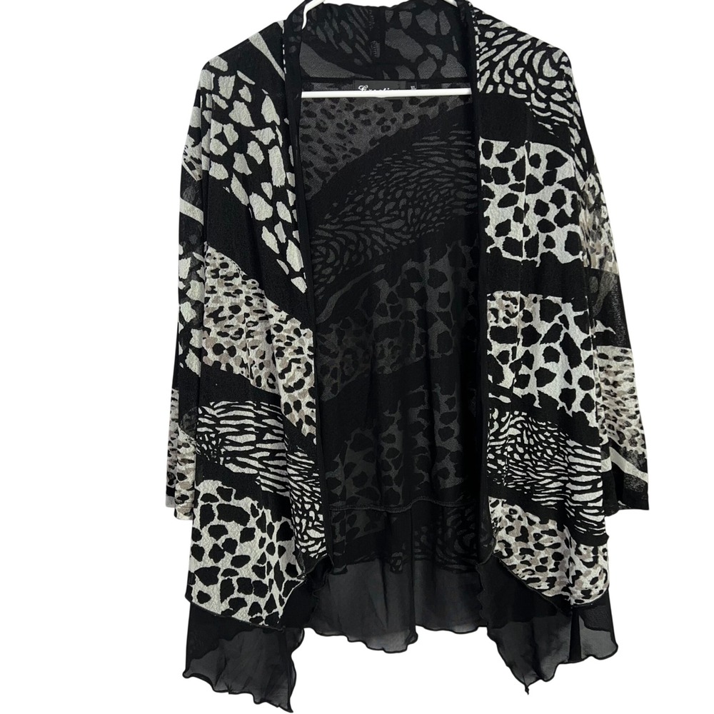 Creation Womens XL Mixed Animal Print Open Front‎ Cardigan Sheer Mesh Sharkbite
